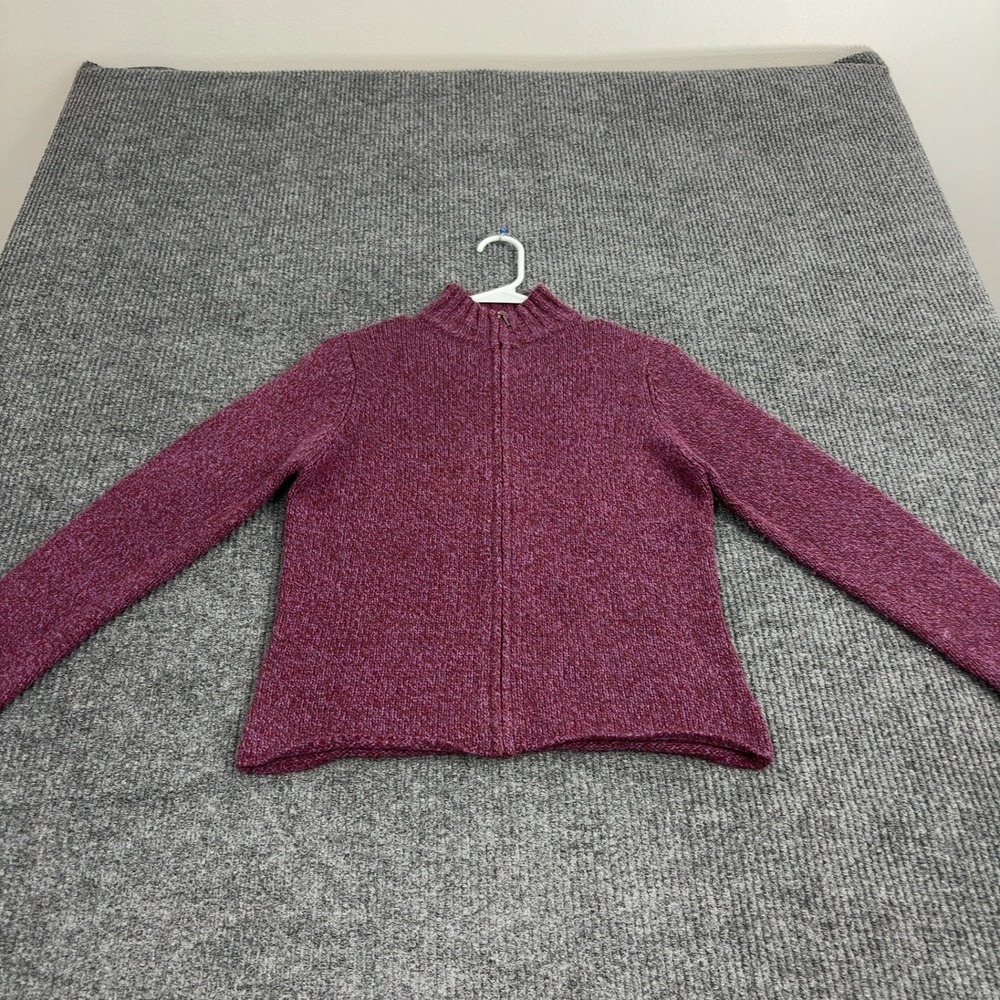 L.L. Bean Sweater Women‎ XS Purple Lambswool Angora Full Zip Mock Neck Classic
